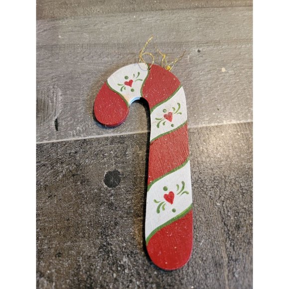 Wooden Candy cane Mistletoe ornament xmas - Picture 1 of 3